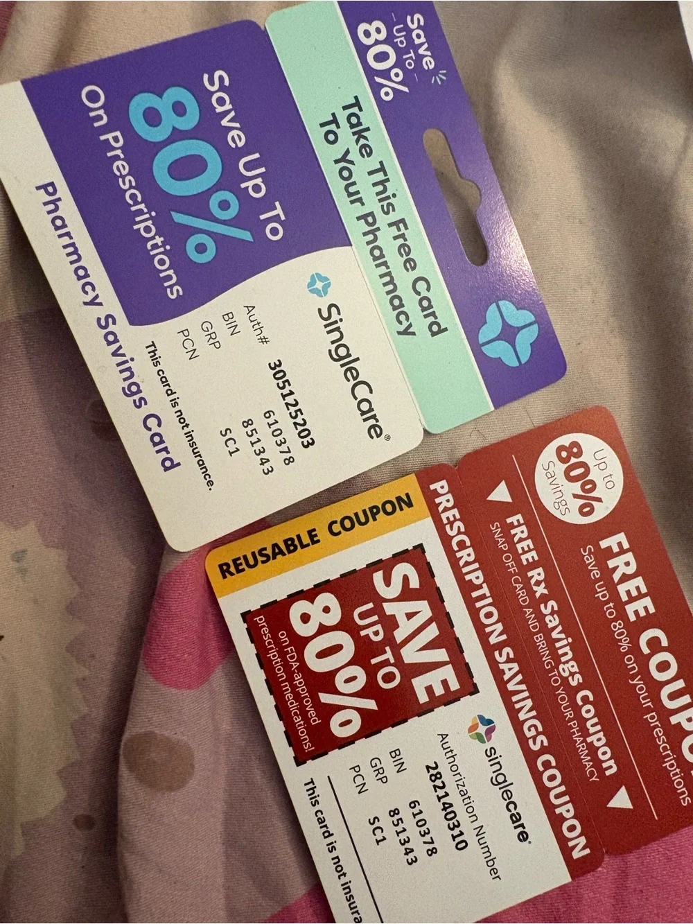 SingleCare Savings Cards Set - Purple/Teal and Red/Orange